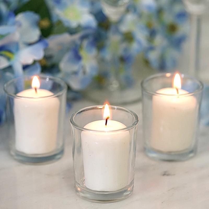 12 pcs Round Votive Tealight Candles with Clear Glass Holders
