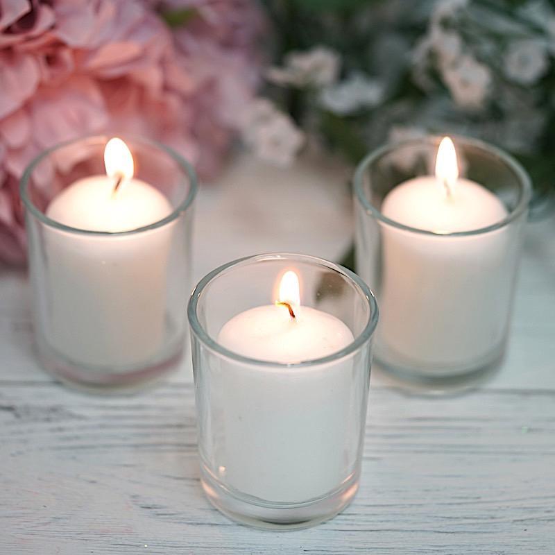 12 pcs Round Votive Tealight Candles with Clear Glass Holders