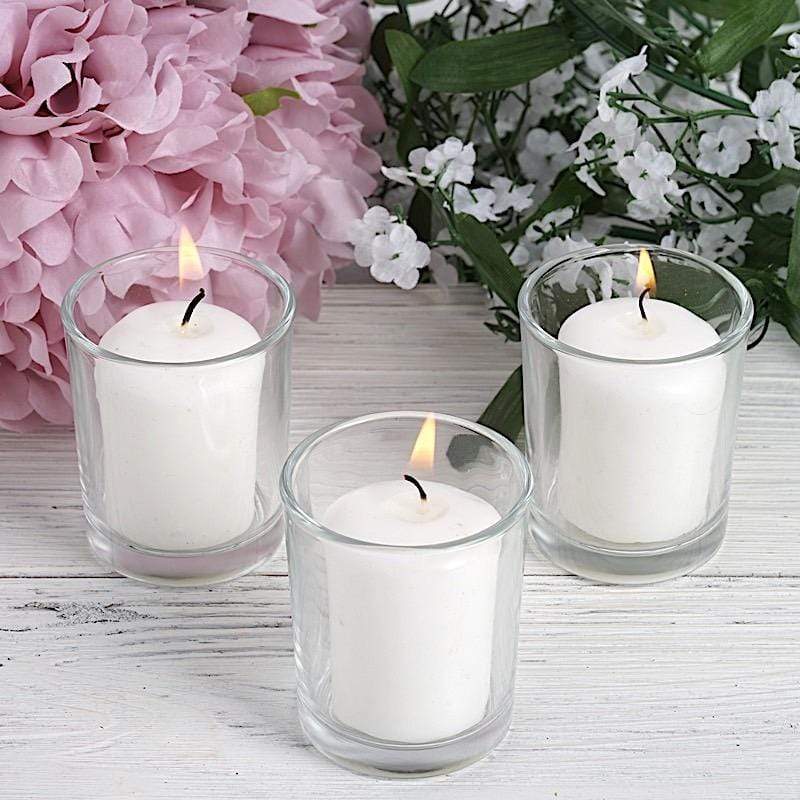 12 pcs Round Votive Tealight Candles with Clear Glass Holders