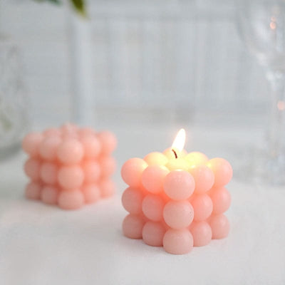2 Unscented Paraffin Wax Candles Bubble Cube Wedding Centerpieces