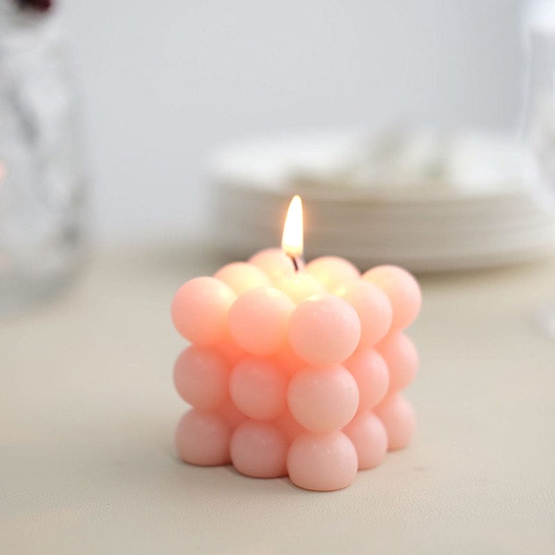 Balsacircle 2 Blush Unscented Paraffin Wax Candles Bubble Cube Wedding Centerpieces Party Events Decorations, Pink