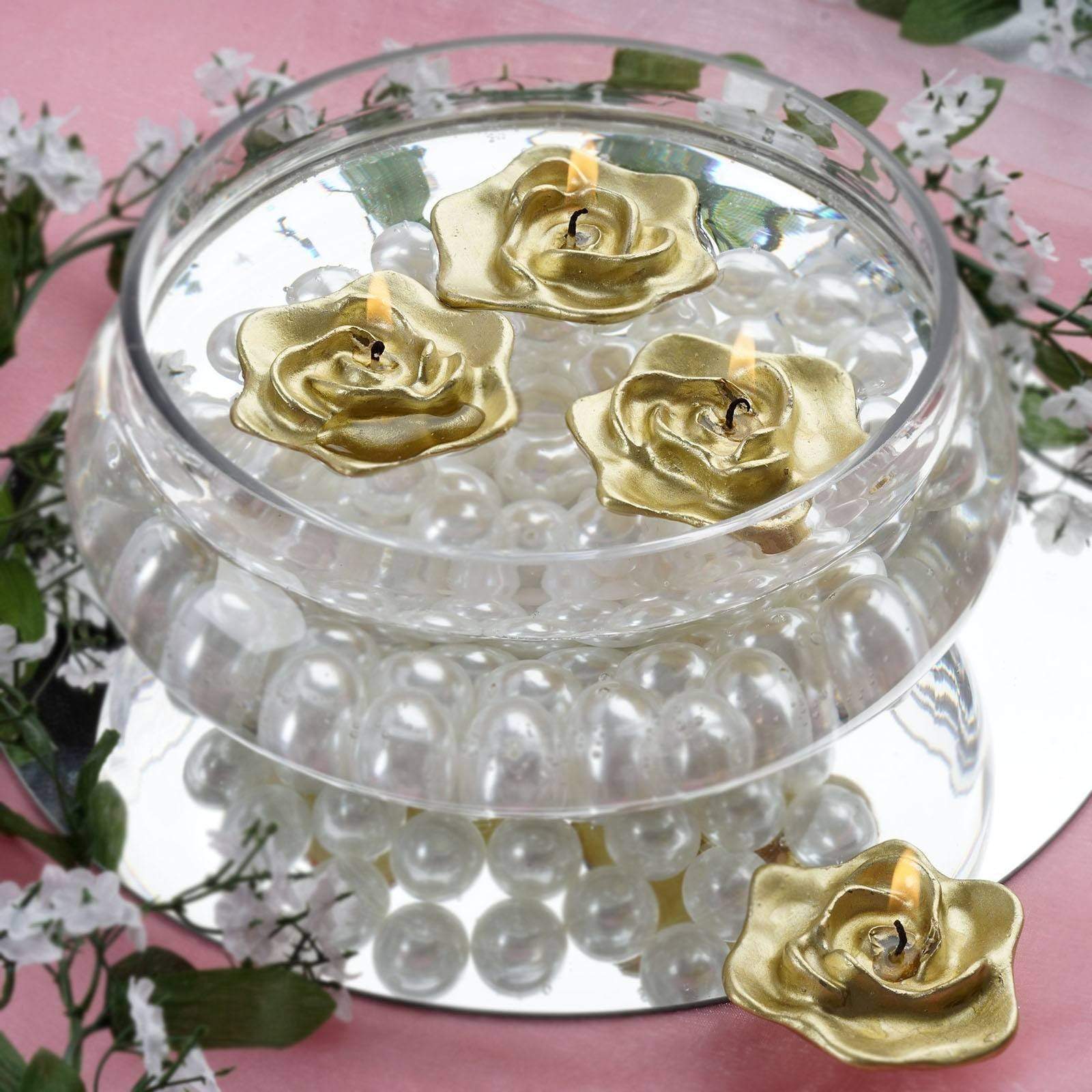 4 Wedding Roses Flowers Floating Candles Centerpieces