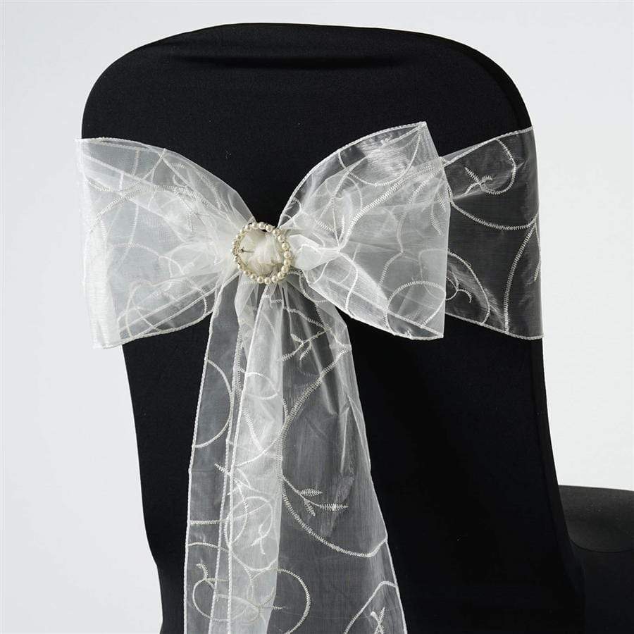 5 pcs Ivory Embroidered Organza Chair Sashes