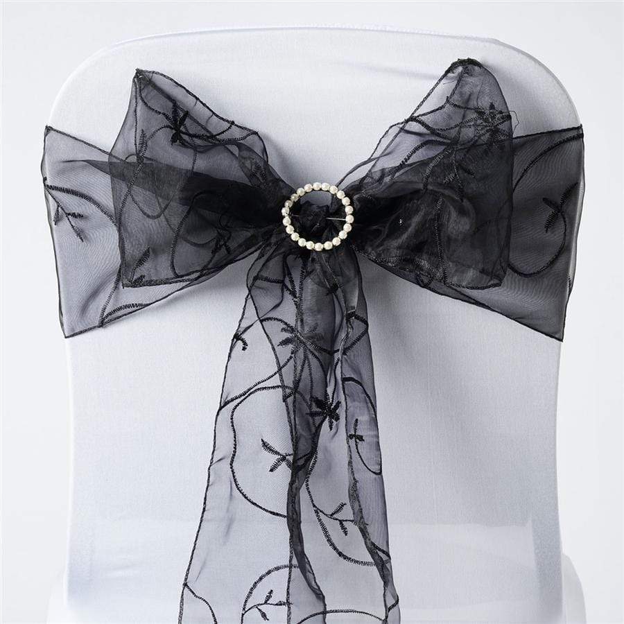 5 pcs Black Embroidered Organza Chair Sashes