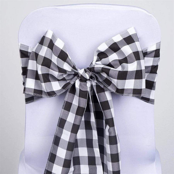5 pcs Black on White Gingham Checkered Polyester Chair Sashes