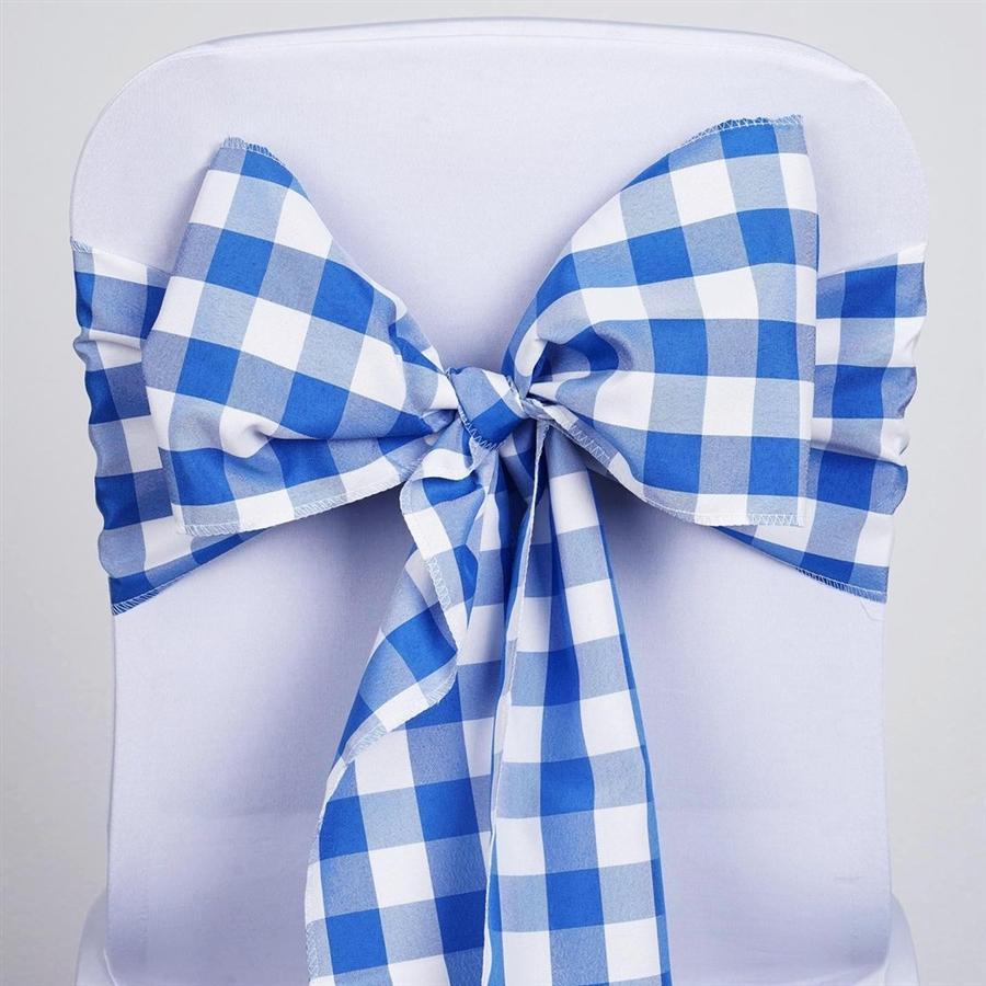 5 pcs Blue on White Gingham Checkered Polyester Chair Sashes