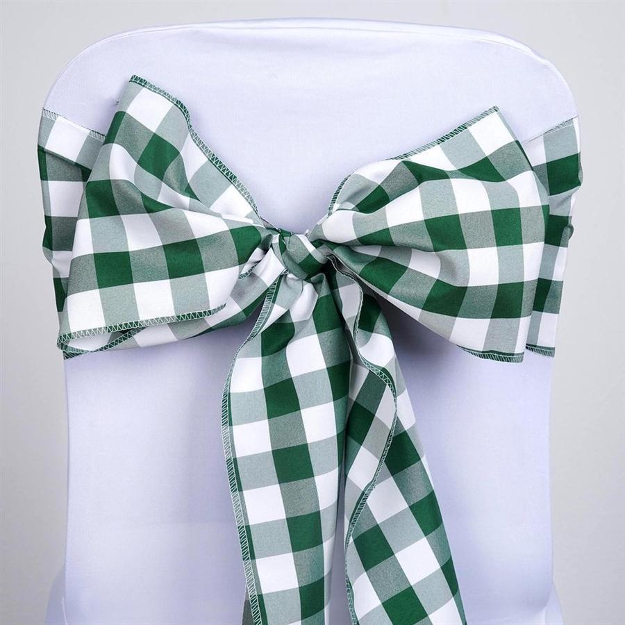5 pcs Green on White Gingham Checkered Polyester Chair Sashes