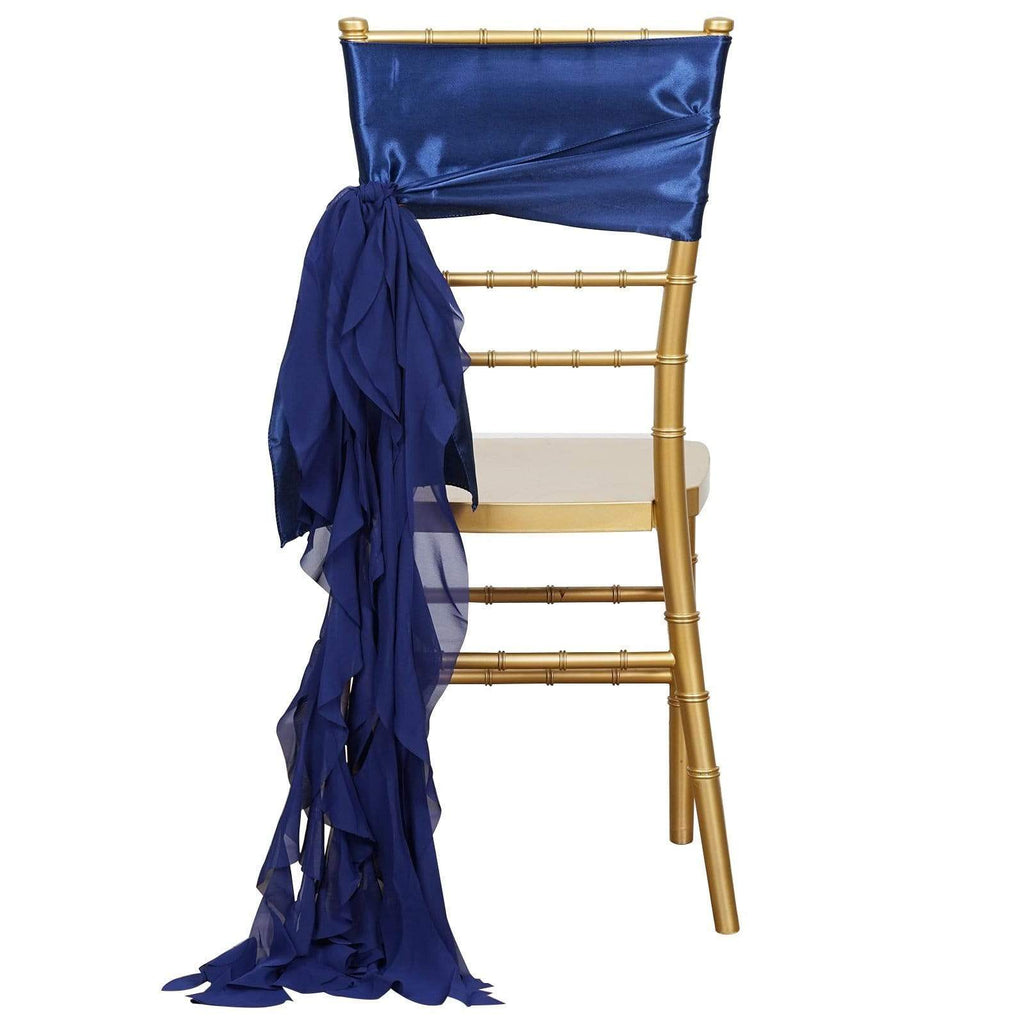 Navy Blue Curly Chiffon Chair Sash