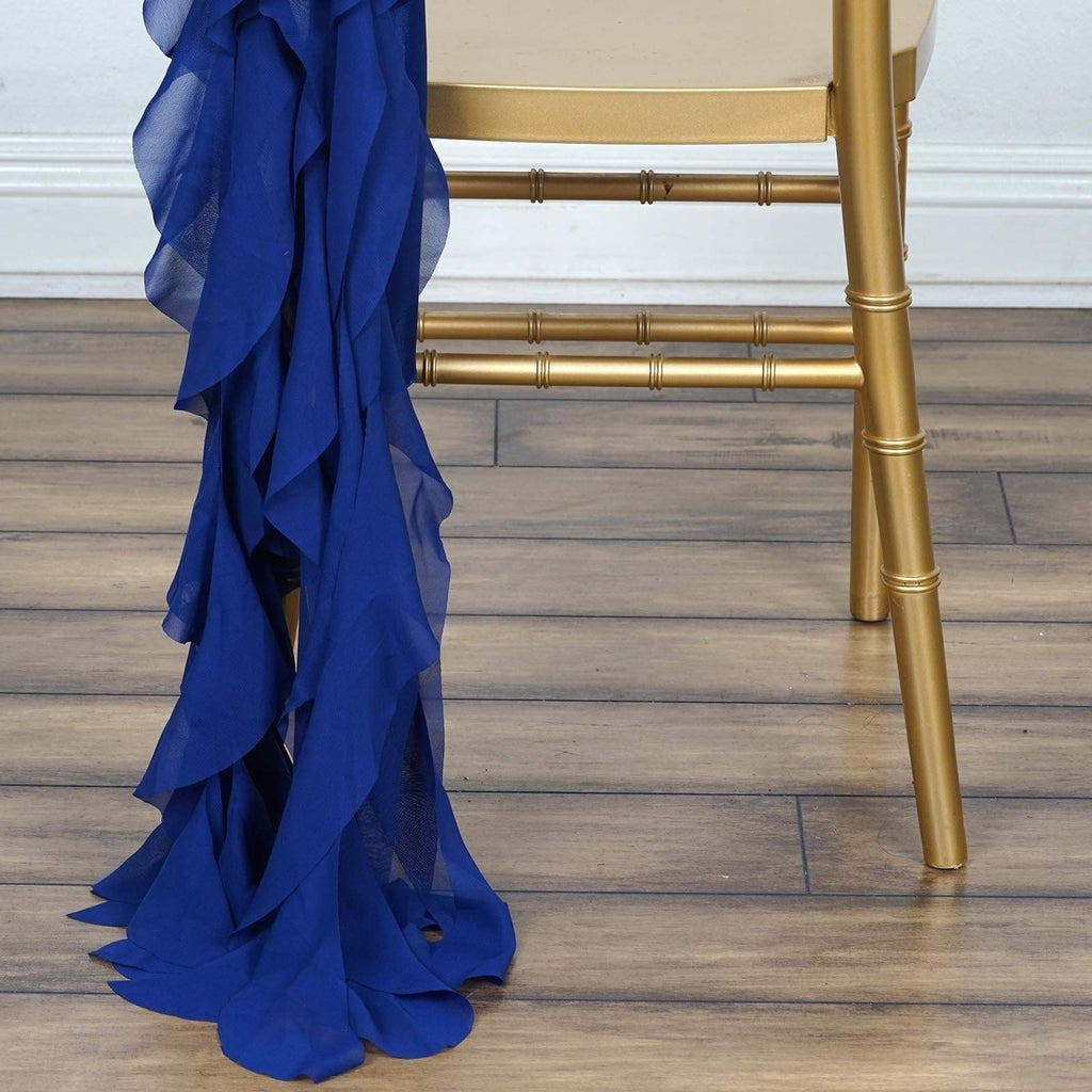 Royal Blue Curly Chiffon Chair Sash