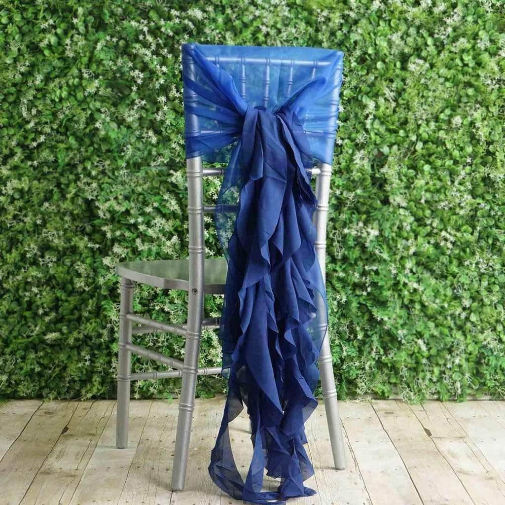 Royal Blue Premium Curly Chiffon Chair Cover Cap with Sashes