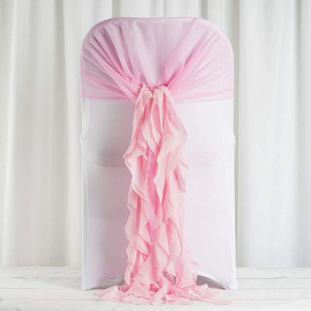 Pink Premium Curly Chiffon Chair Cover Cap with Sashes