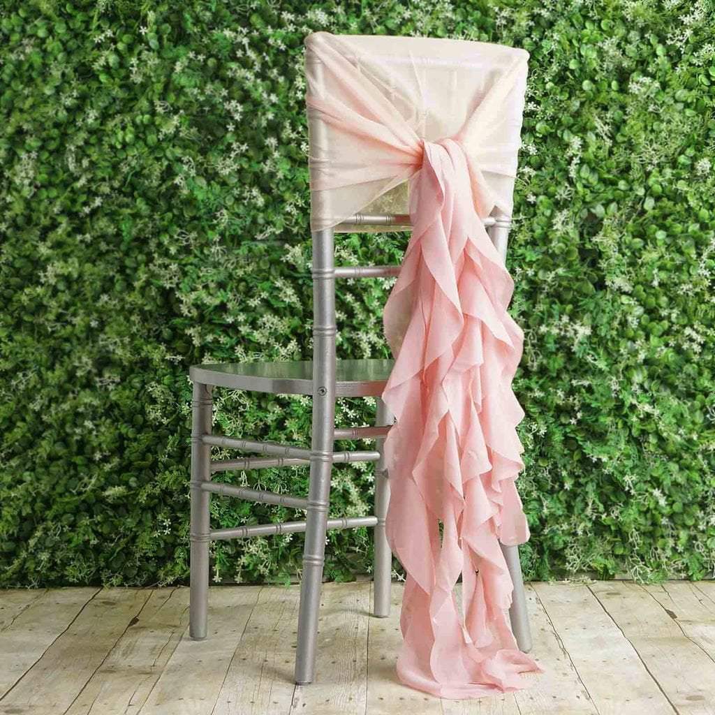 Blush Premium Curly Chiffon Chair Cover Cap with Sashes