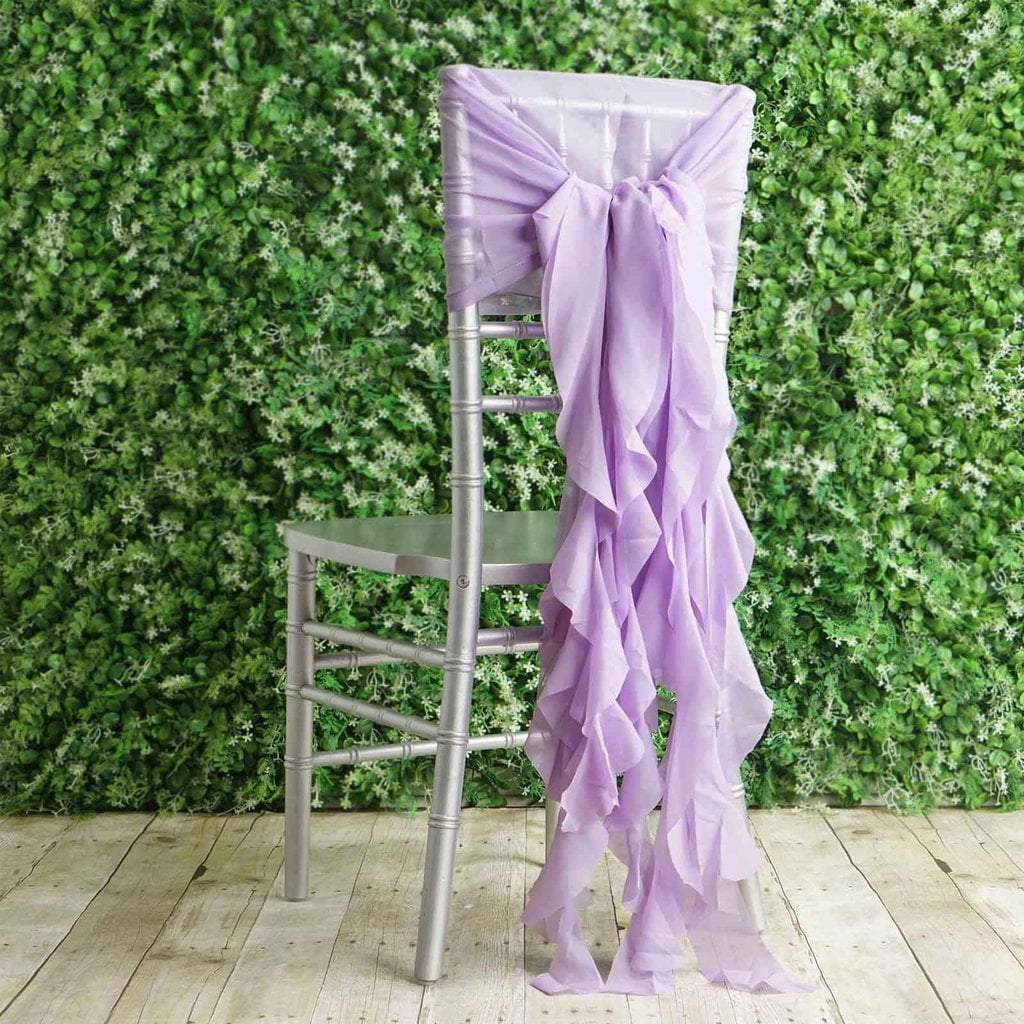 Lavender Premium Curly Chiffon Chair Cover Cap with Sashes