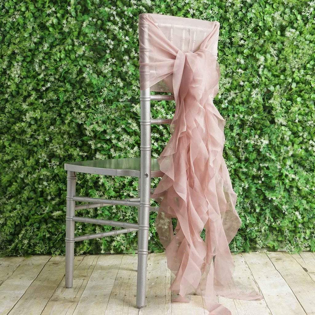 Dusty Rose Premium Curly Chiffon Chair Cover Cap with Sashes
