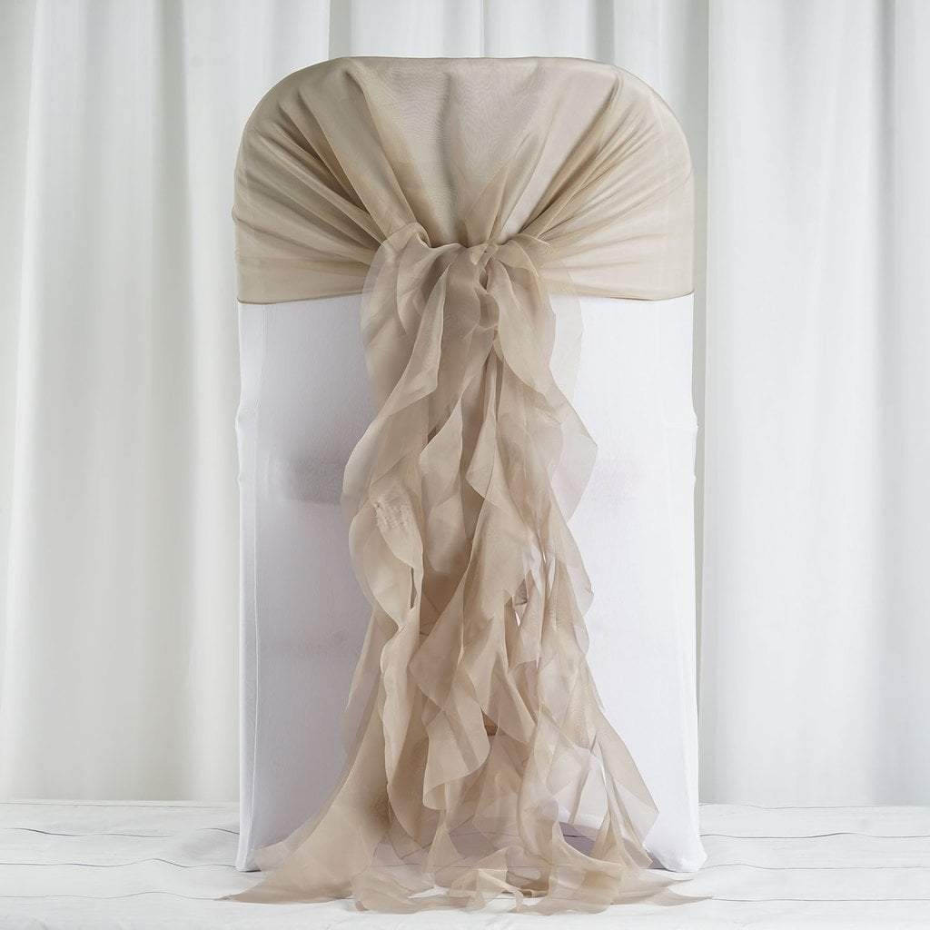Natural Premium Curly Chiffon Chair Cover Cap with Sashes