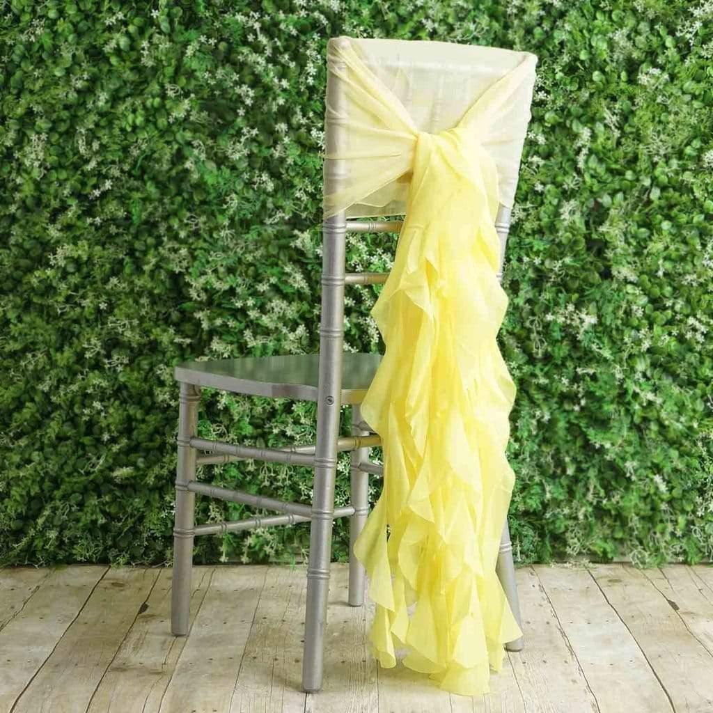Yellow Premium Curly Chiffon Chair Cover Cap with Sashes