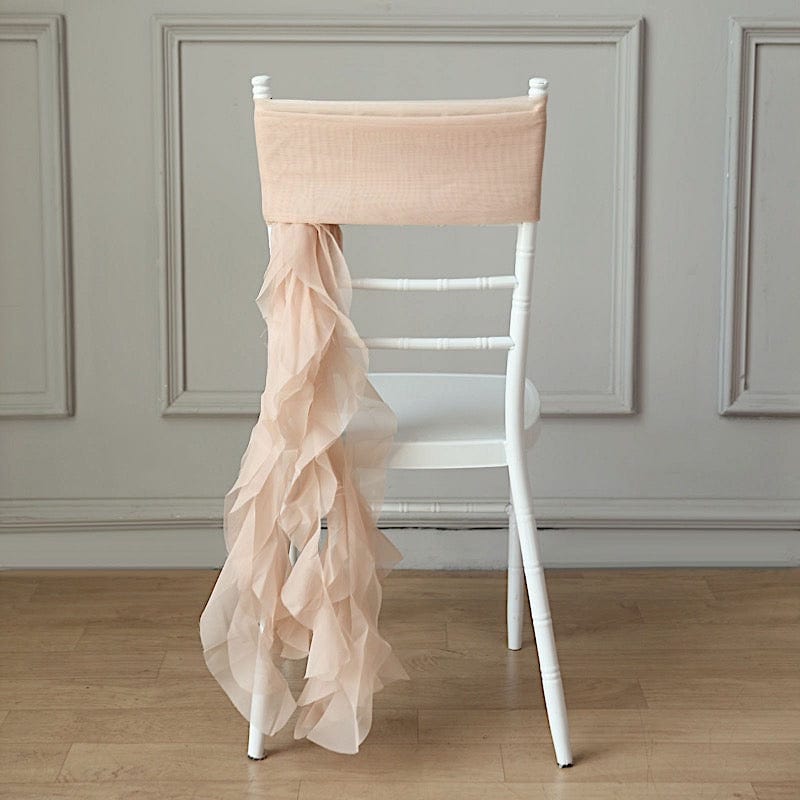 Premium Curly Chiffon Chair Cover Cap with Sashes