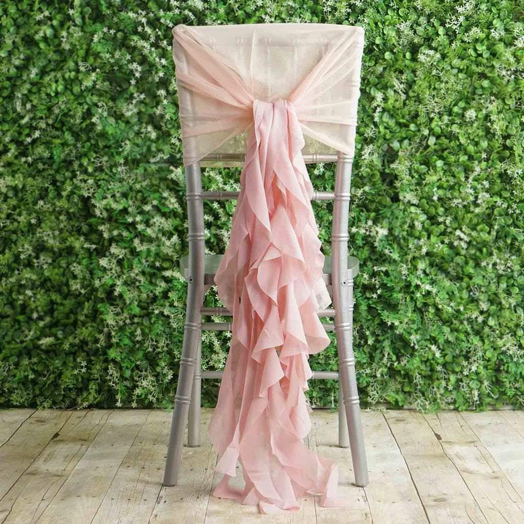 Blush Premium Curly Chiffon Chair Cover Cap with Sashes