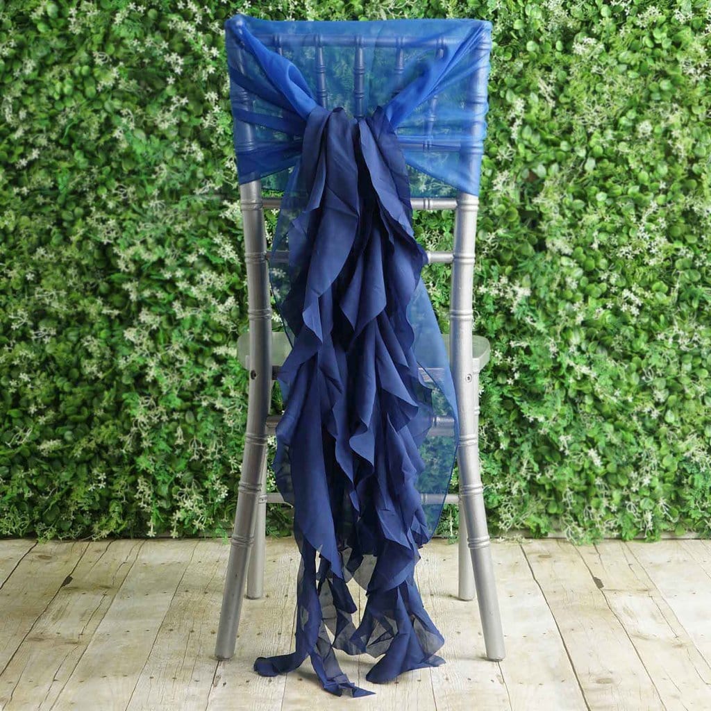 Royal Blue Premium Curly Chiffon Chair Cover Cap with Sashes