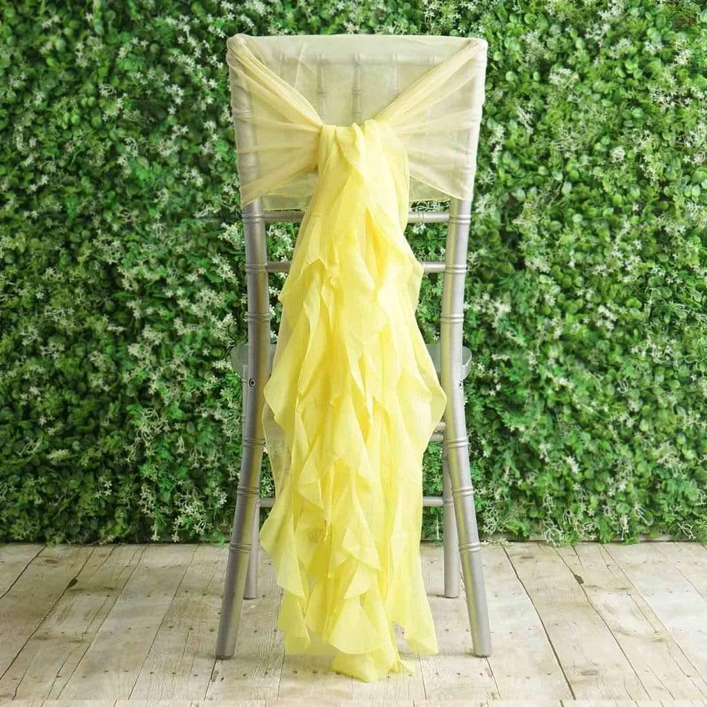 Yellow Premium Curly Chiffon Chair Cover Cap with Sashes