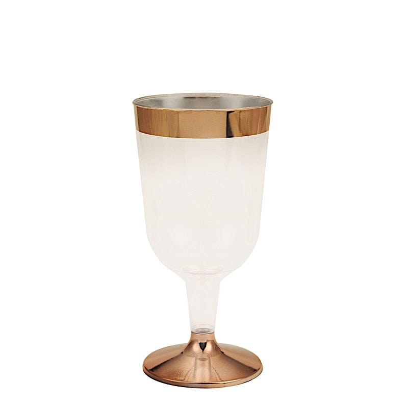 12 pcs 6.5 oz Rose Gold Rim on Clear Disposable Plastic Party Goblets