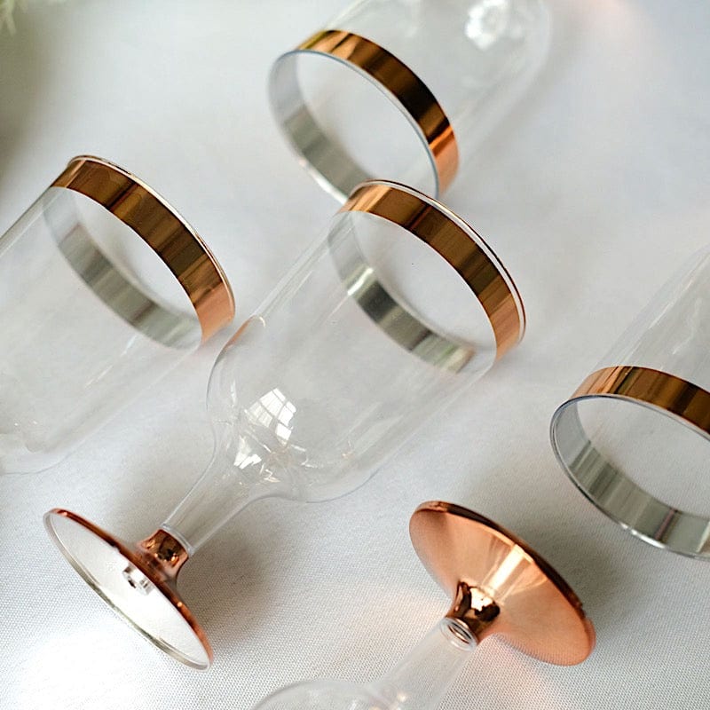 12 pcs 6.5 oz Rose Gold Rim on Clear Disposable Plastic Party Goblets
