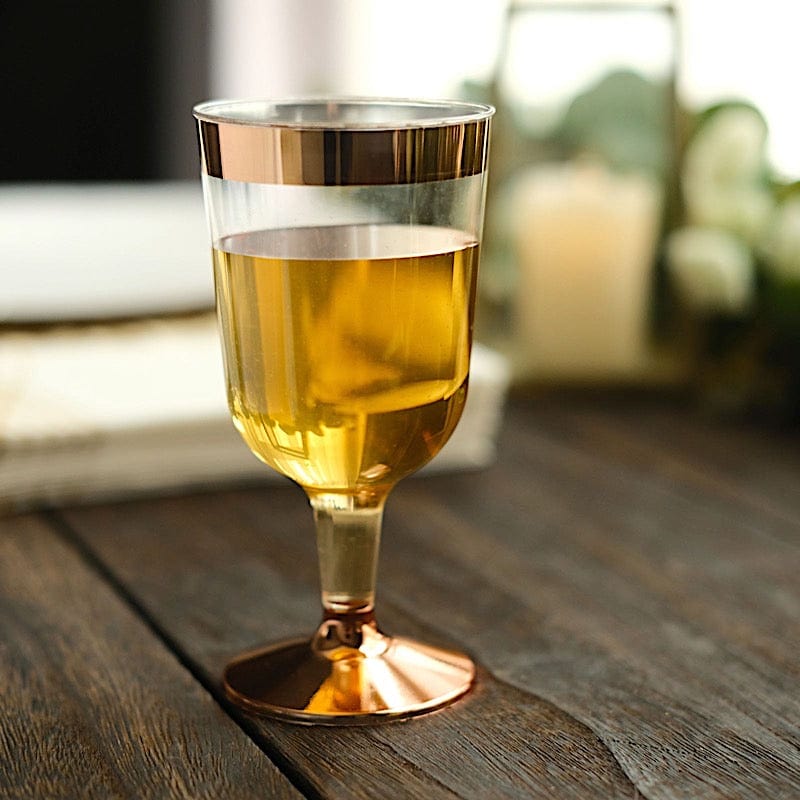 12 pcs 6.5 oz Rose Gold Rim on Clear Disposable Plastic Party Goblets