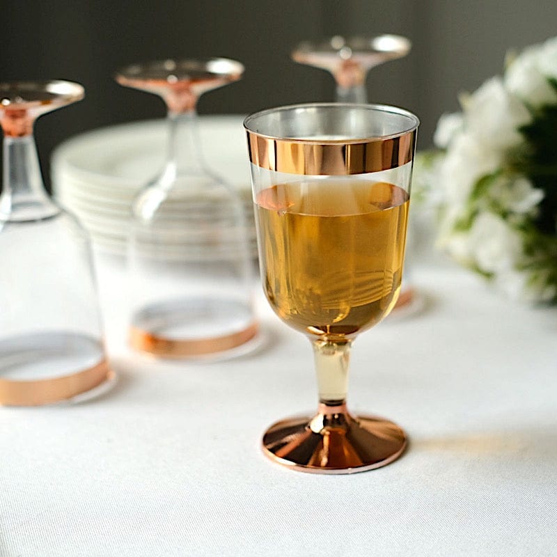 12 pcs 6.5 oz Rose Gold Rim on Clear Disposable Plastic Party Goblets