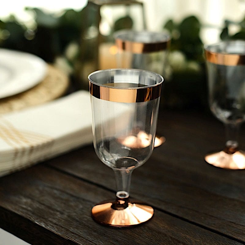 12 pcs 6.5 oz Rose Gold Rim on Clear Disposable Plastic Party Goblets