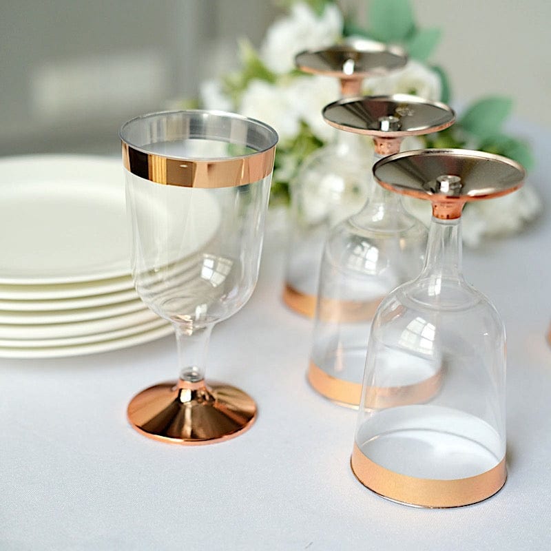 12 pcs 6.5 oz Rose Gold Rim on Clear Disposable Plastic Party Goblets