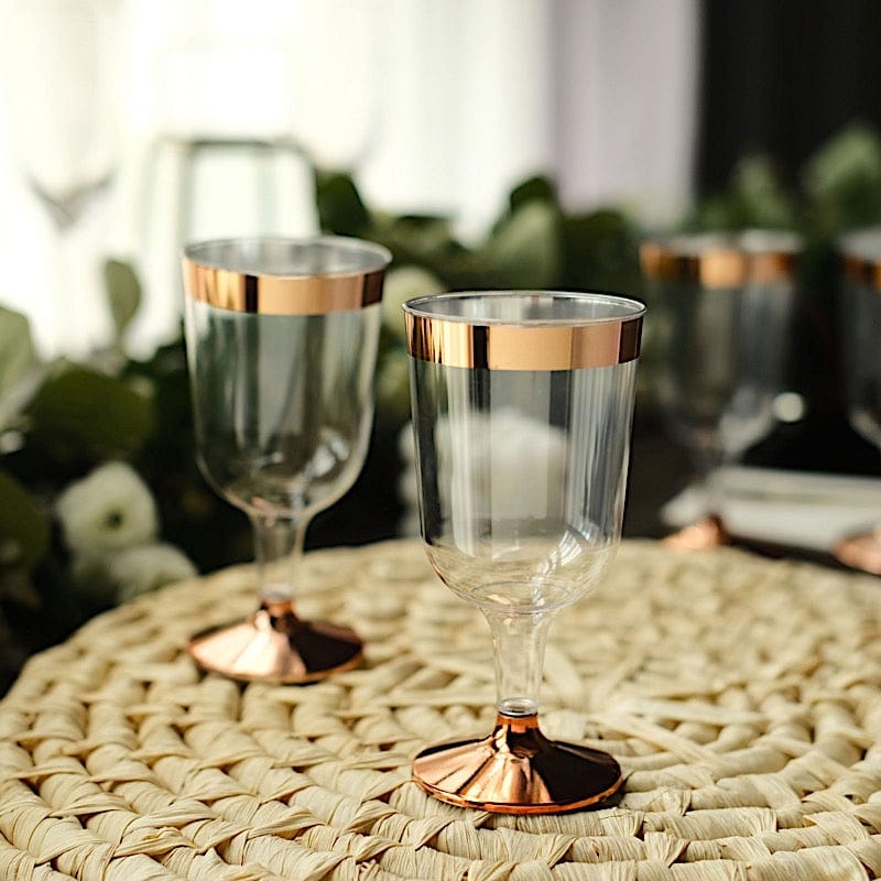 12 pcs 6.5 oz Rose Gold Rim on Clear Disposable Plastic Party Goblets