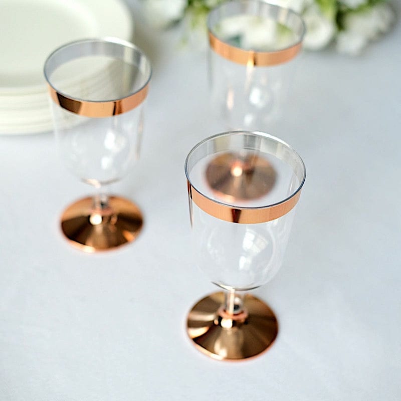 12 pcs 6.5 oz Rose Gold Rim on Clear Disposable Plastic Party Goblets