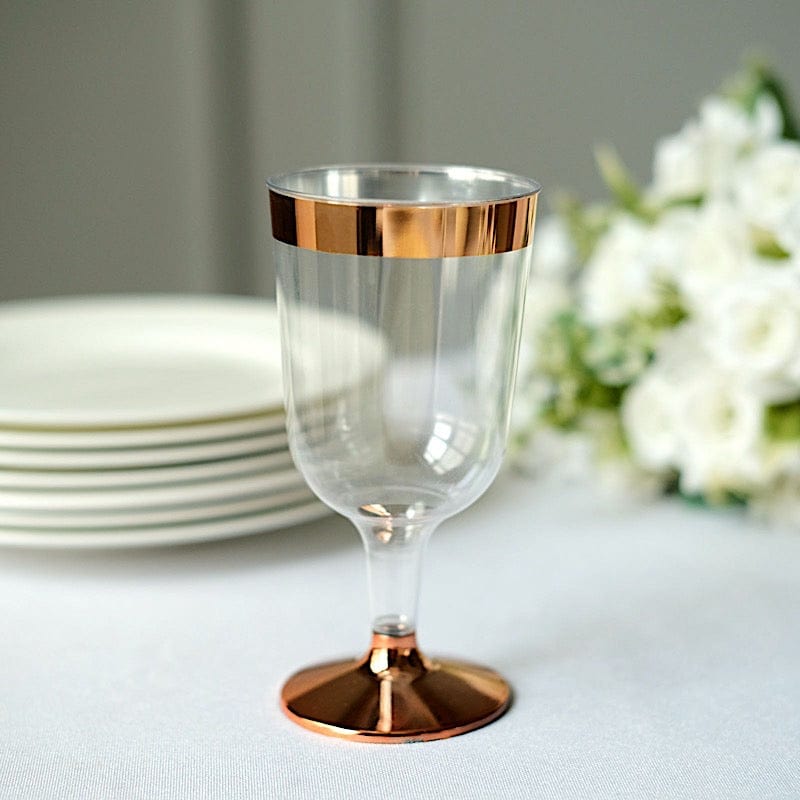12 pcs 6.5 oz Rose Gold Rim on Clear Disposable Plastic Party Goblets