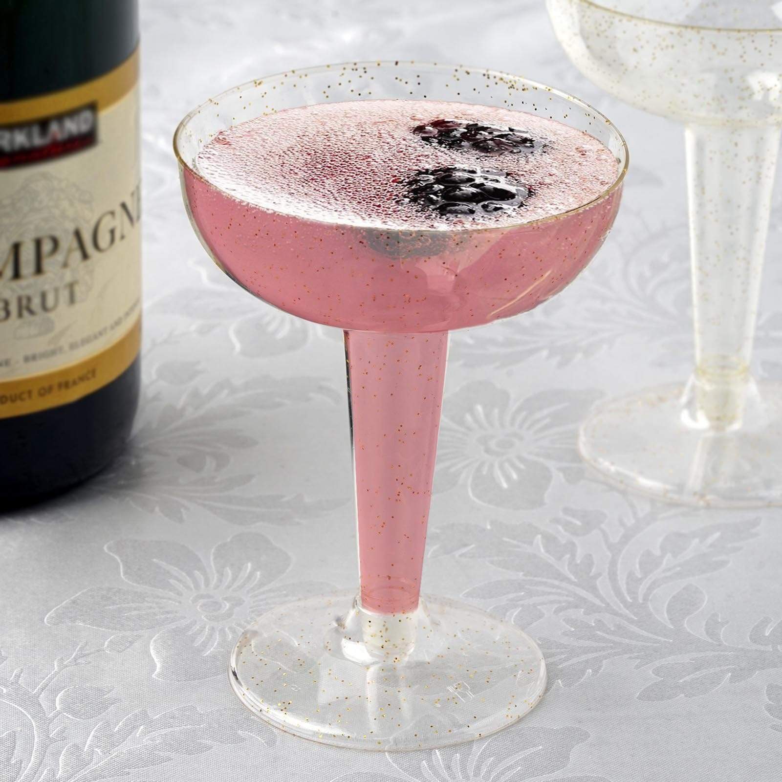 12 pcs 6 oz. Glittered Disposable Plastic Champagne Glasses