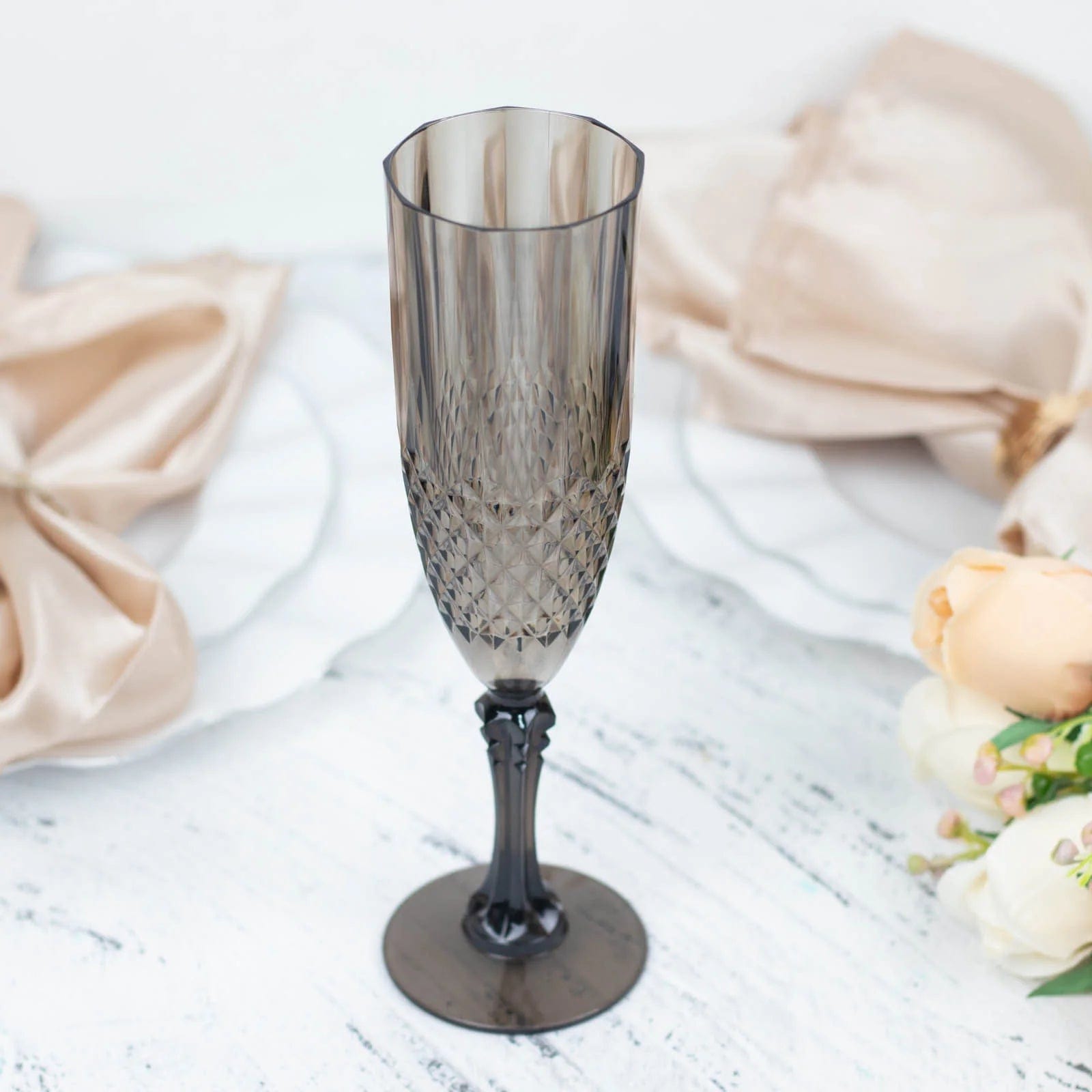 6 Clear 8 oz Crystal Disposable Plastic Party Champagne Flutes