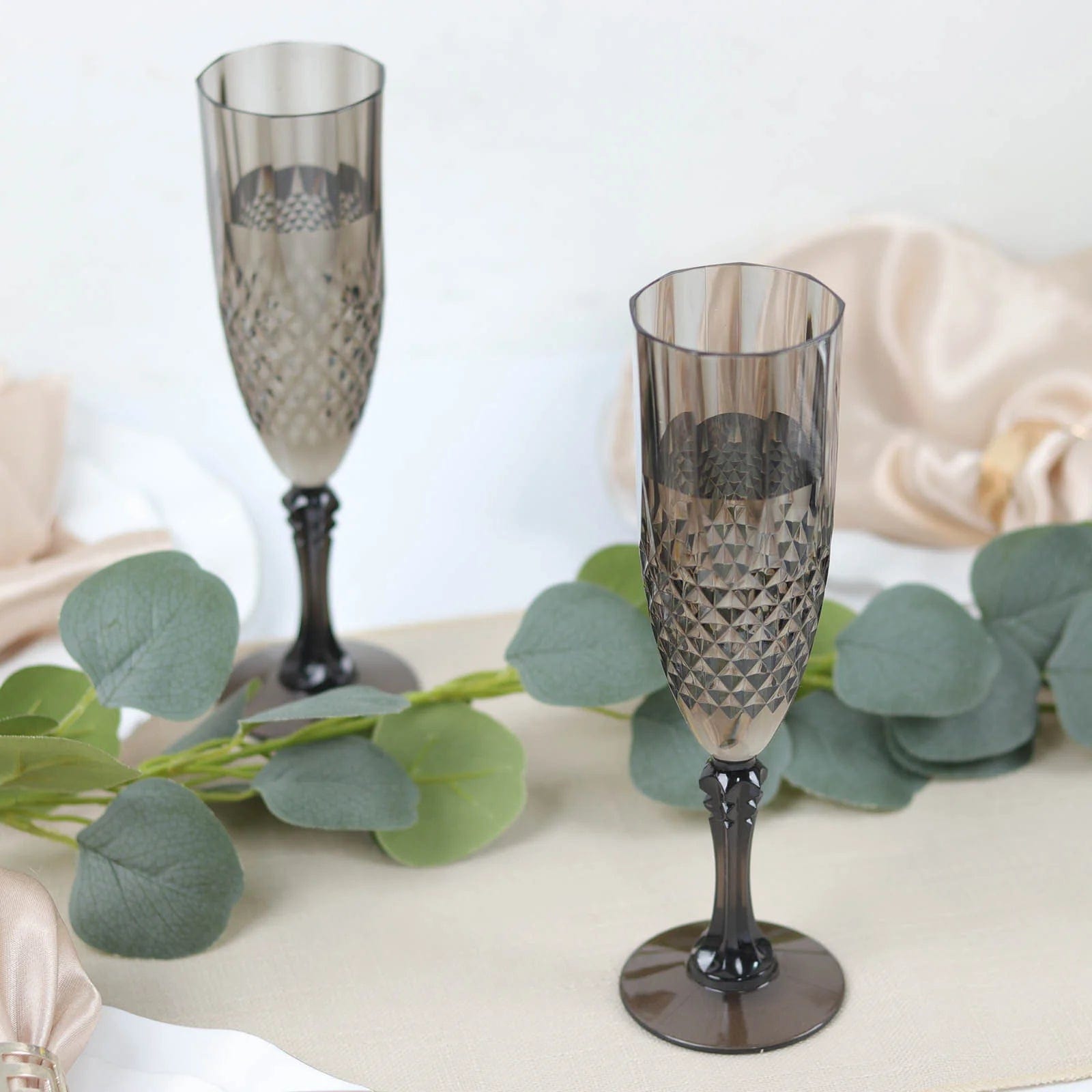 6 Clear 8 oz Crystal Disposable Plastic Party Champagne Flutes