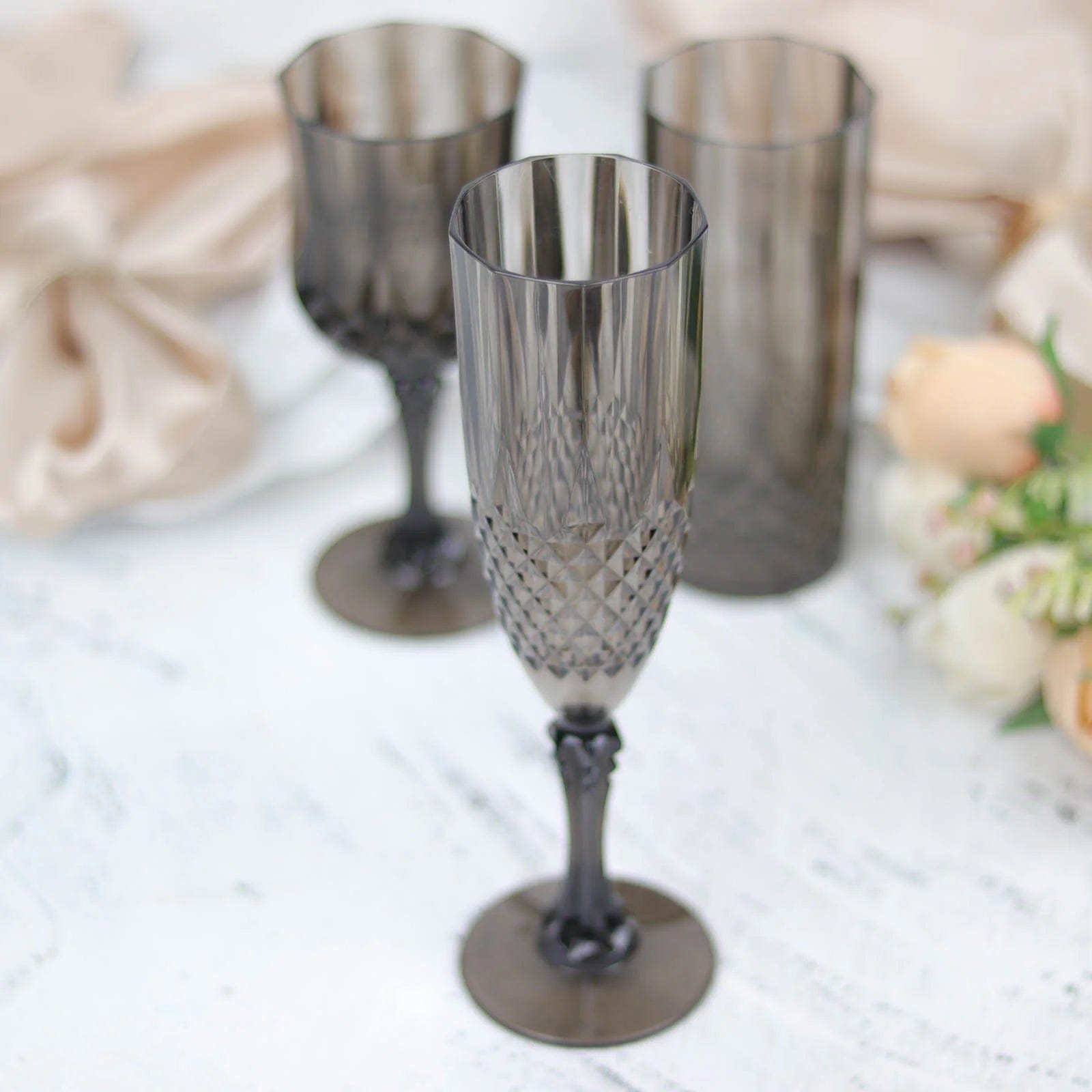 6 Clear 8 oz Crystal Disposable Plastic Party Champagne Flutes