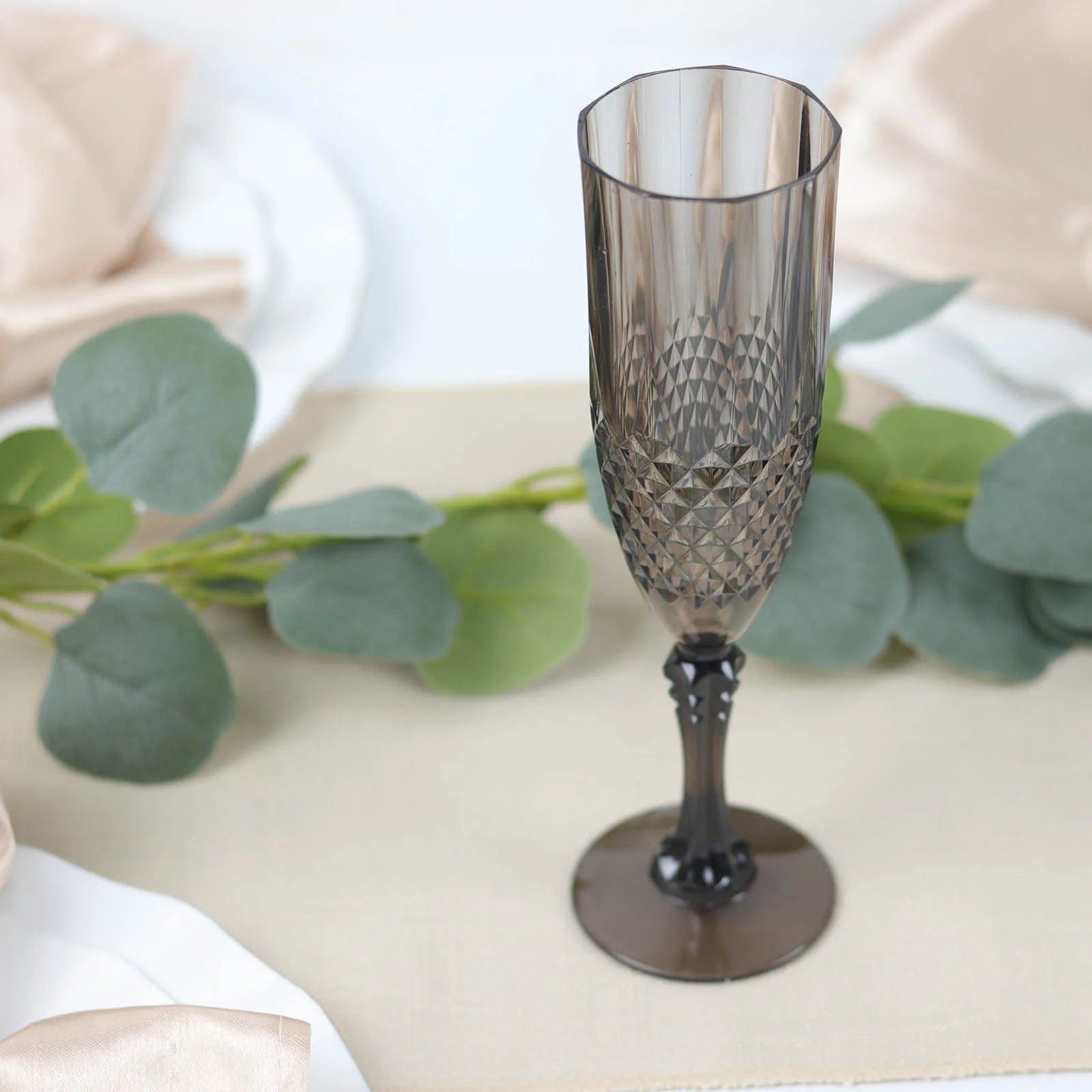 6 Clear 8 oz Crystal Disposable Plastic Party Champagne Flutes