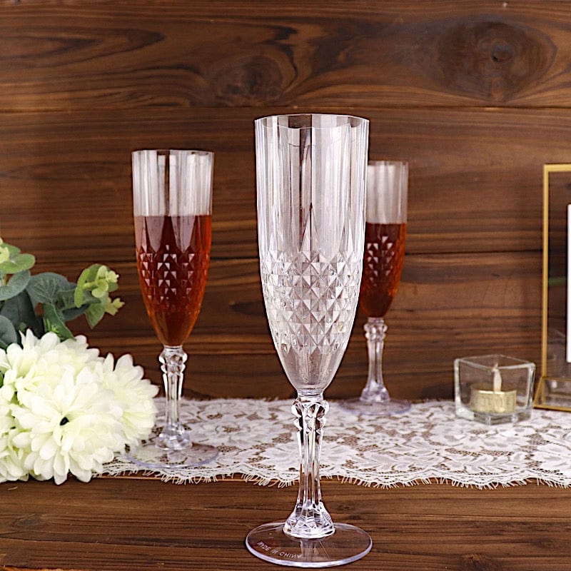 6 Clear 8 oz Crystal Disposable Plastic Party Champagne Flutes
