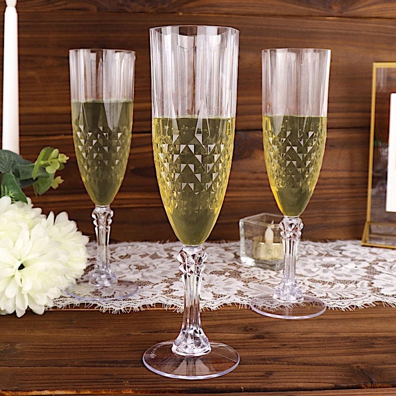 6 Clear 8 oz Crystal Disposable Plastic Party Champagne Flutes