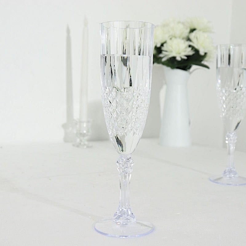 6 Clear 8 oz Crystal Disposable Plastic Party Champagne Flutes