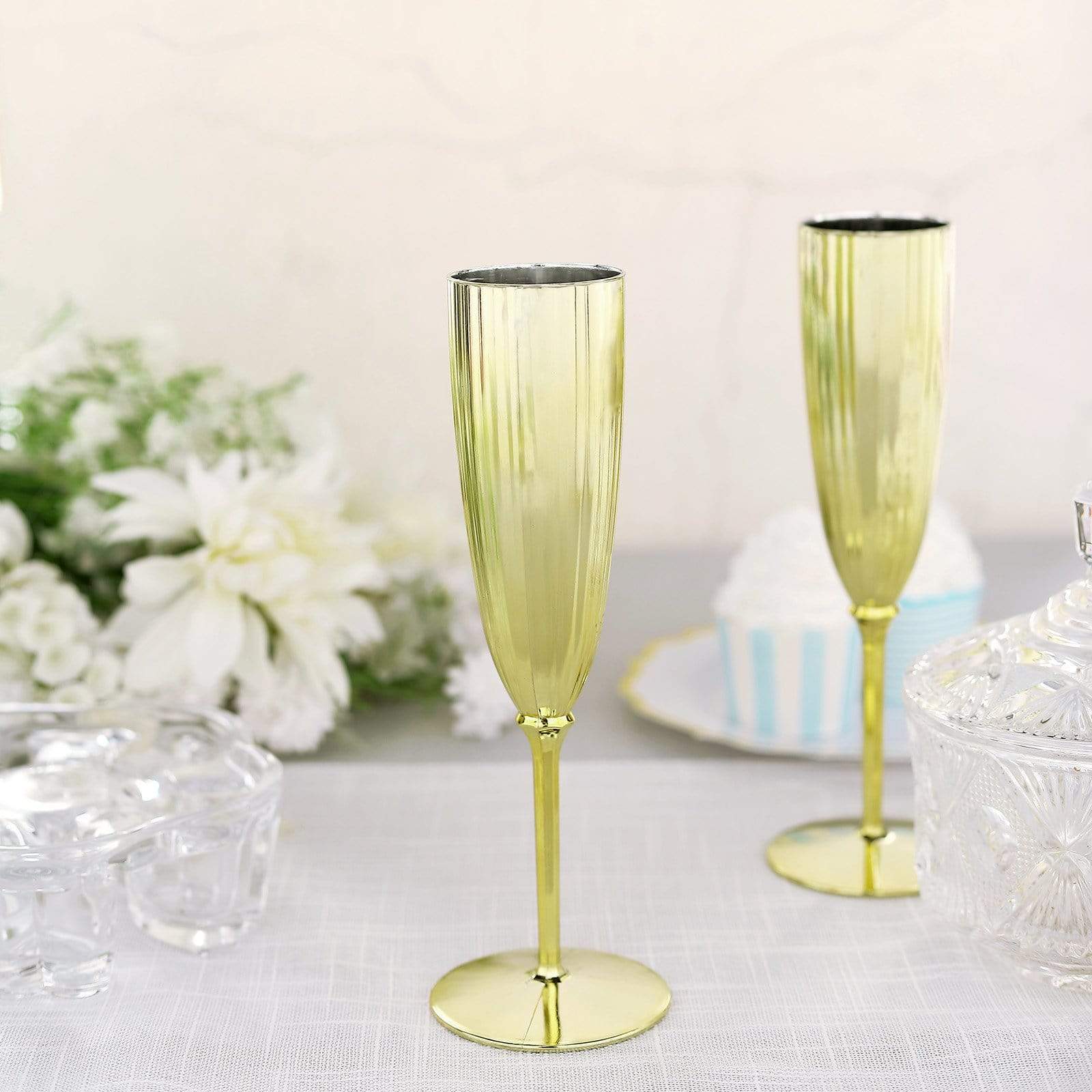 6 pcs 5 oz Metallic Disposable Plastic Champagne Flutes