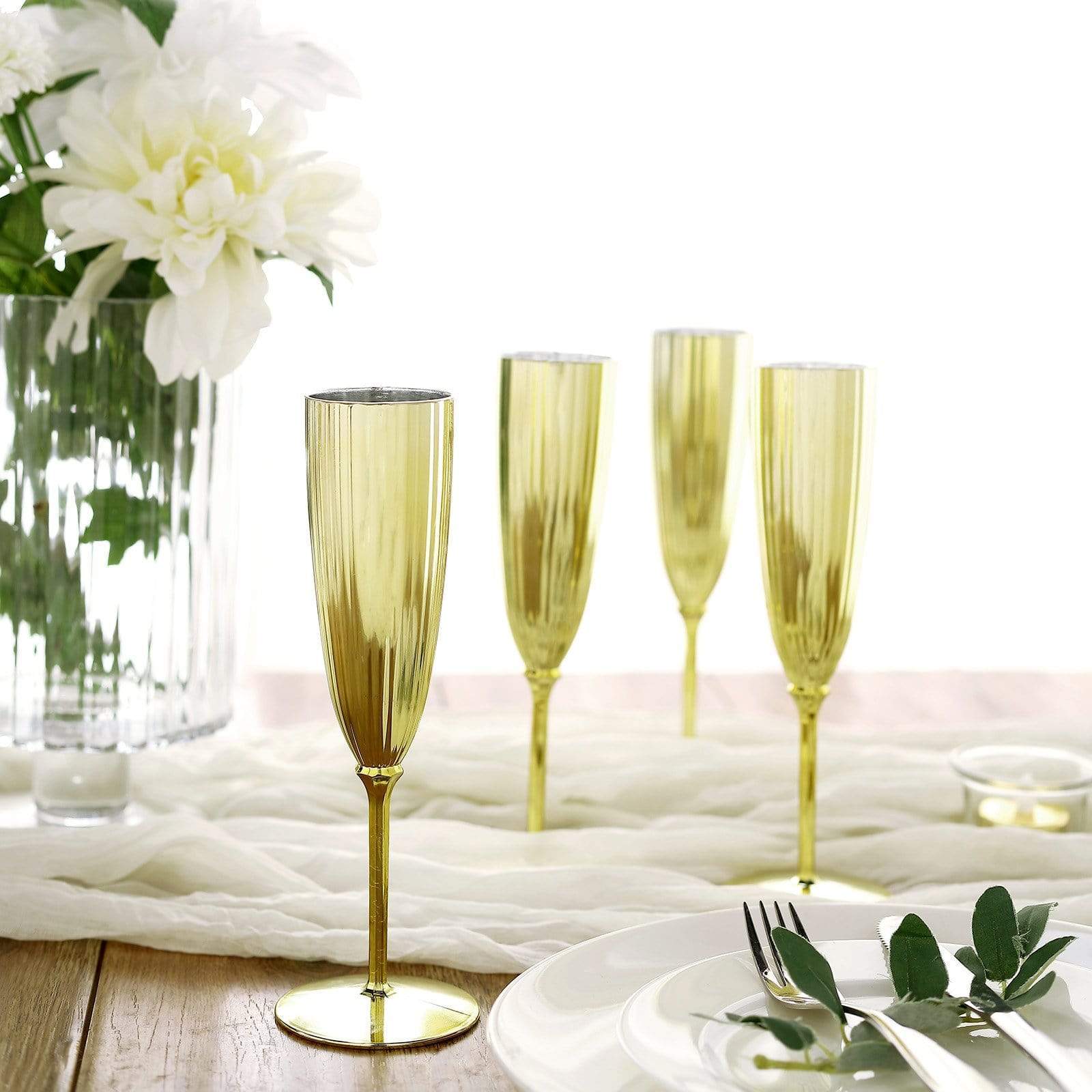 6 pcs 5 oz Metallic Disposable Plastic Champagne Flutes