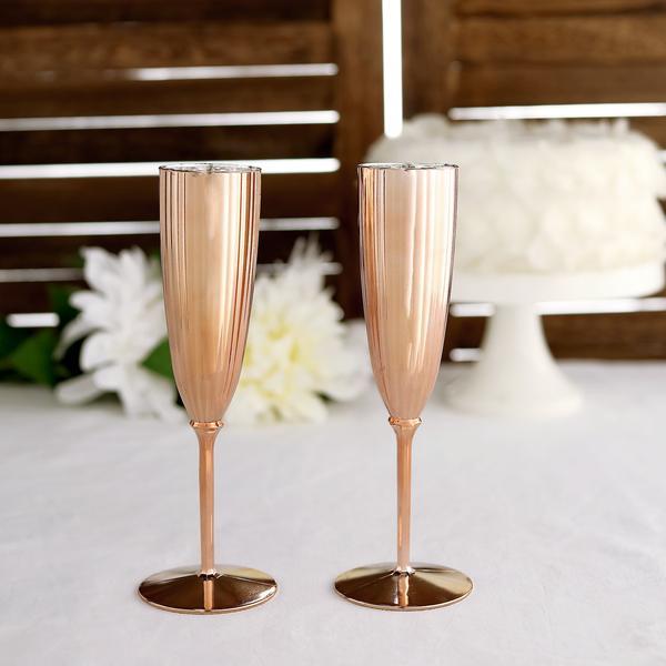 6 pcs 5 oz Metallic Disposable Plastic Champagne Flutes
