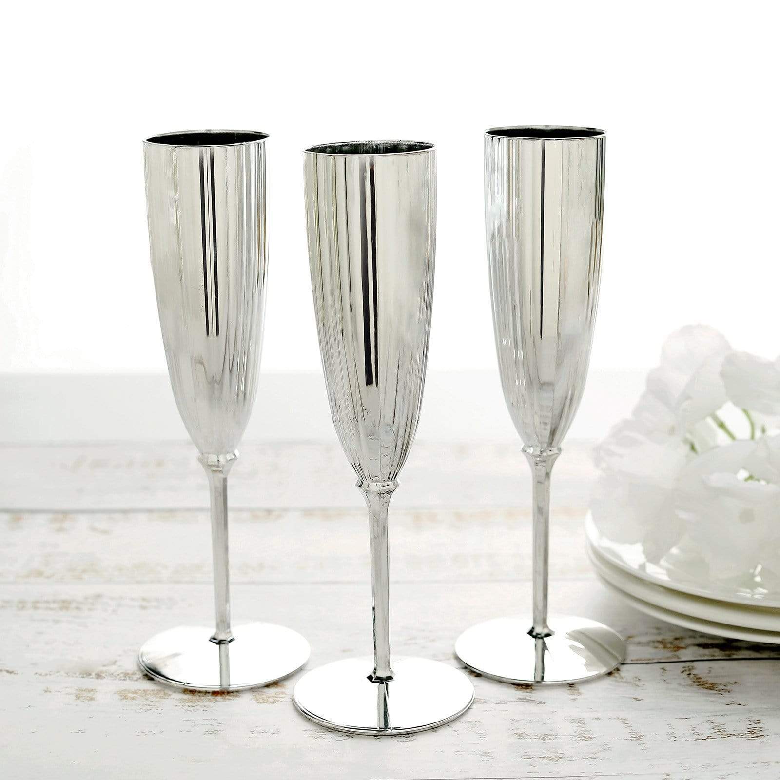 6 pcs 5 oz Metallic Disposable Plastic Champagne Flutes