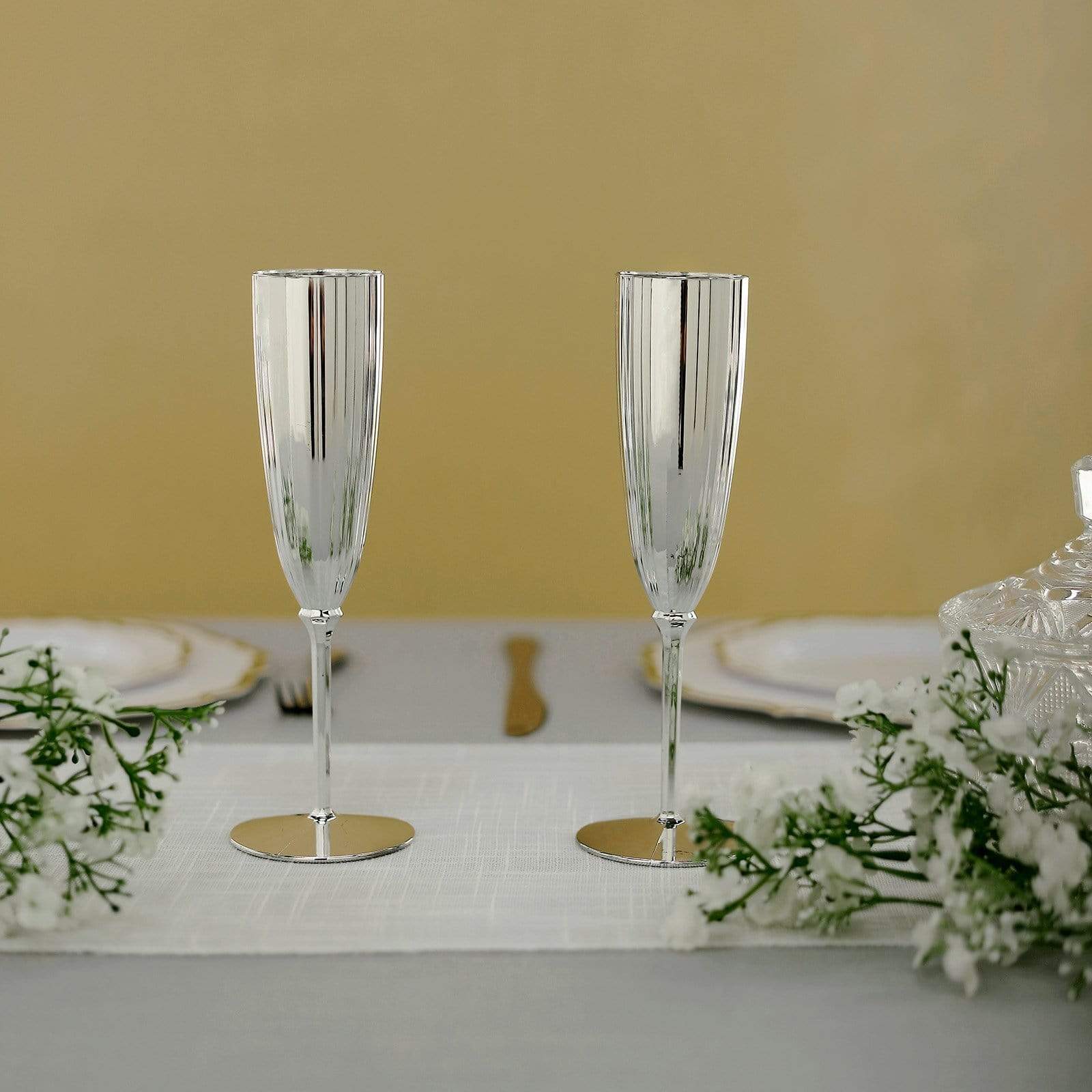 6 pcs 5 oz Metallic Disposable Plastic Champagne Flutes