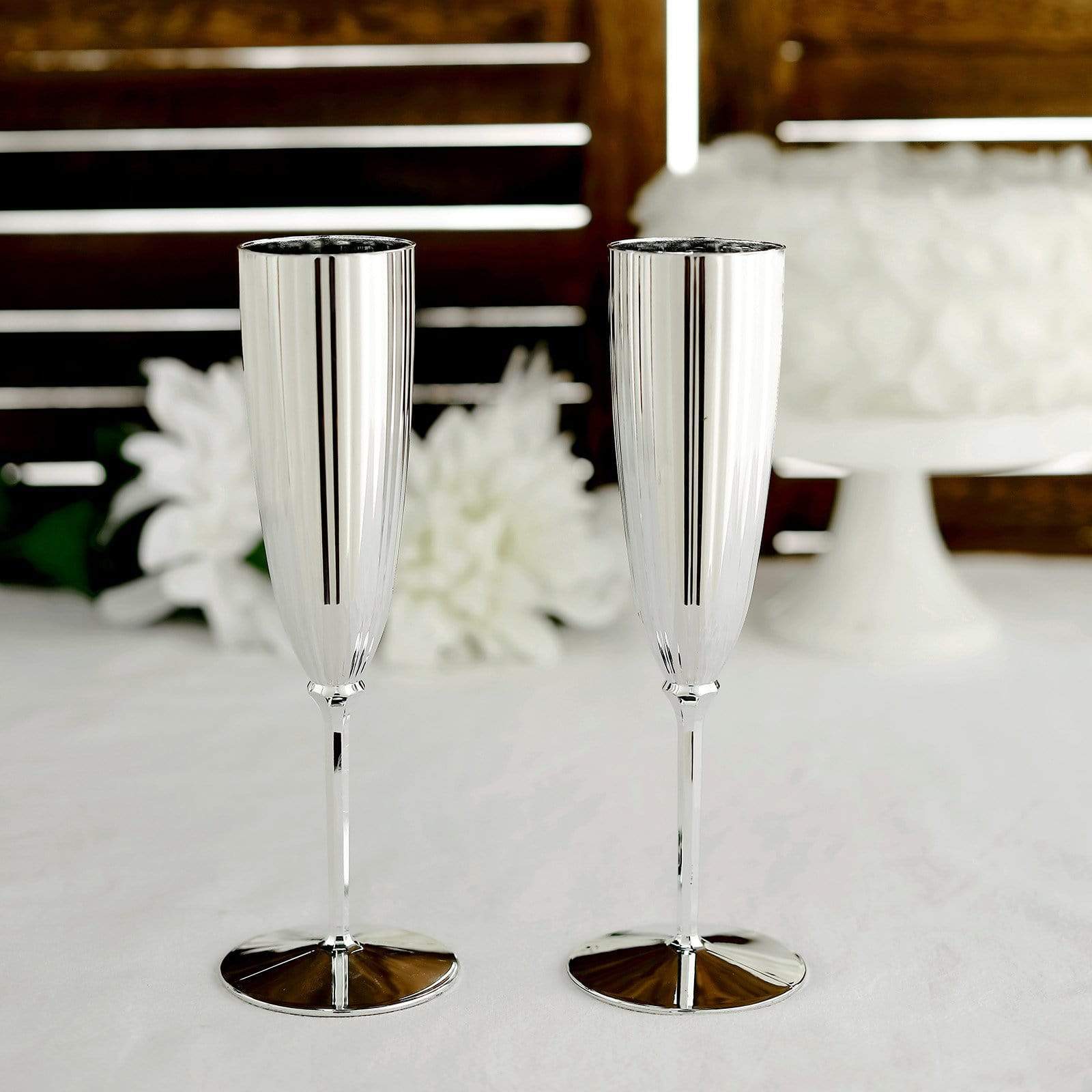 6 pcs 5 oz Metallic Disposable Plastic Champagne Flutes