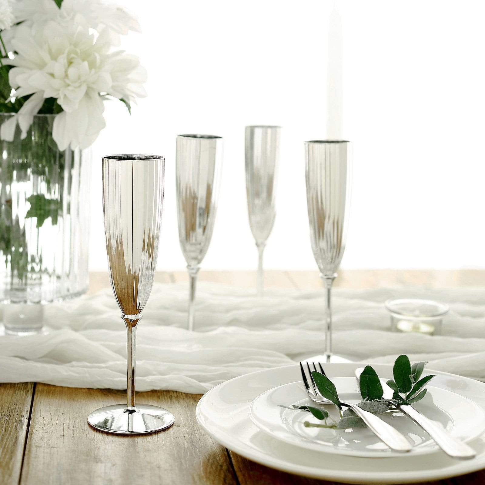 6 pcs 5 oz Metallic Disposable Plastic Champagne Flutes
