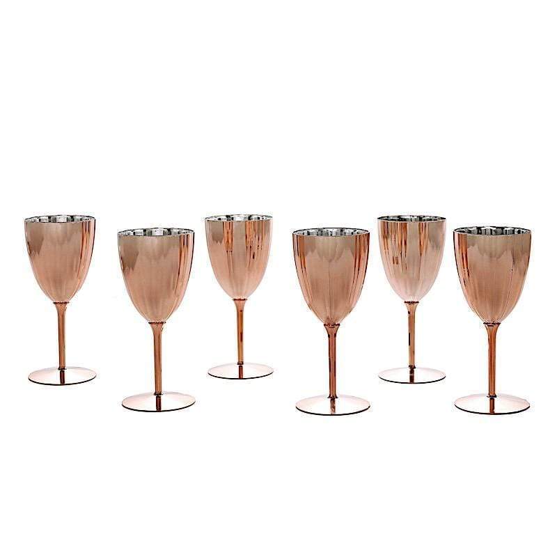 6 pcs 8 oz Metallic Premium Disposable Plastic Wine Glasses