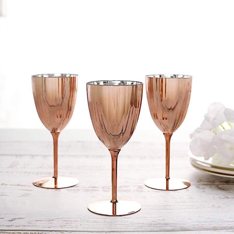 6 pcs 8 oz Metallic Blush Premium Disposable Plastic Wine Glasses